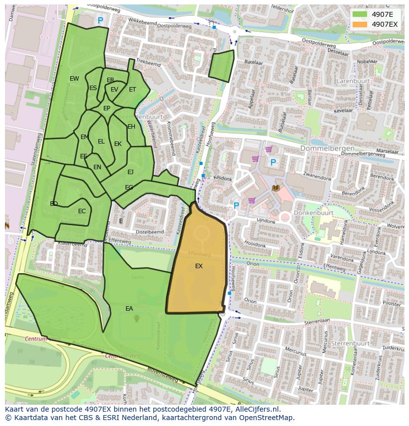 Afbeelding van het postcodegebied 4907 EX op de kaart.