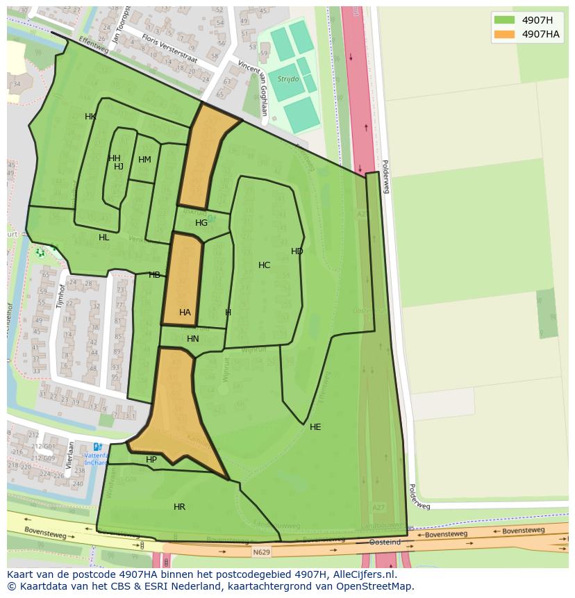 Afbeelding van het postcodegebied 4907 HA op de kaart.
