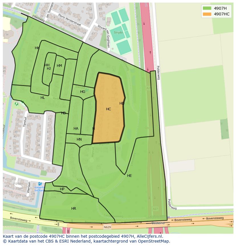 Afbeelding van het postcodegebied 4907 HC op de kaart.