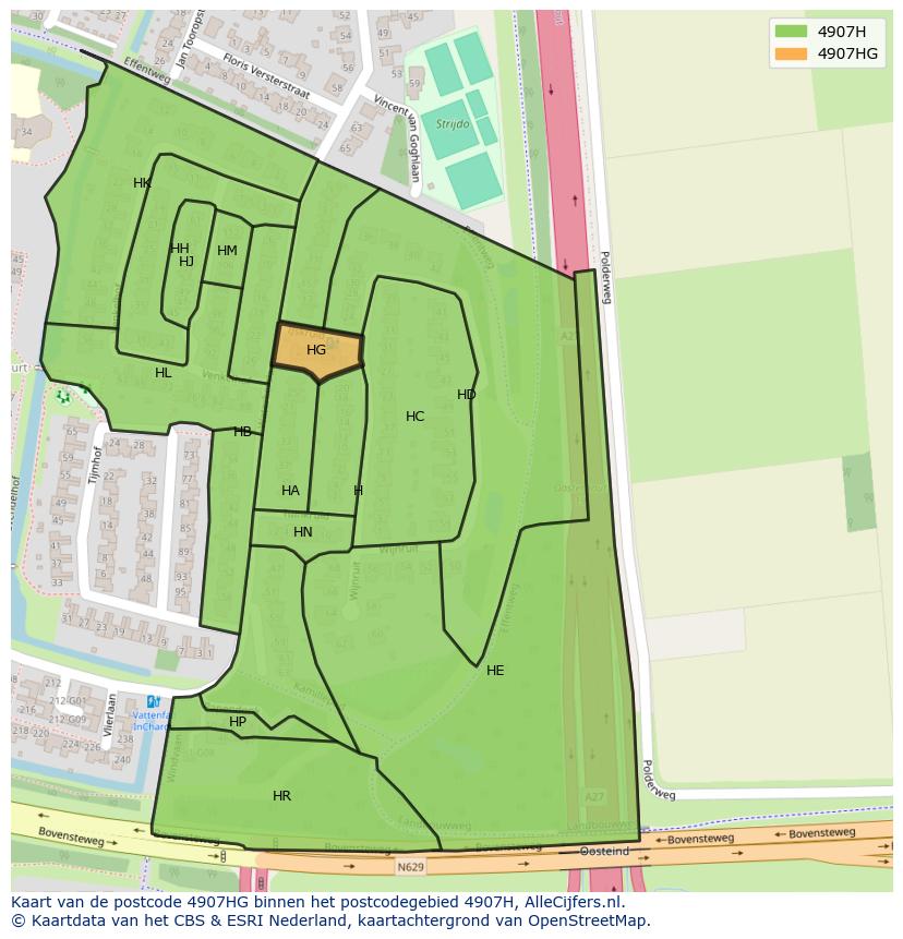 Afbeelding van het postcodegebied 4907 HG op de kaart.