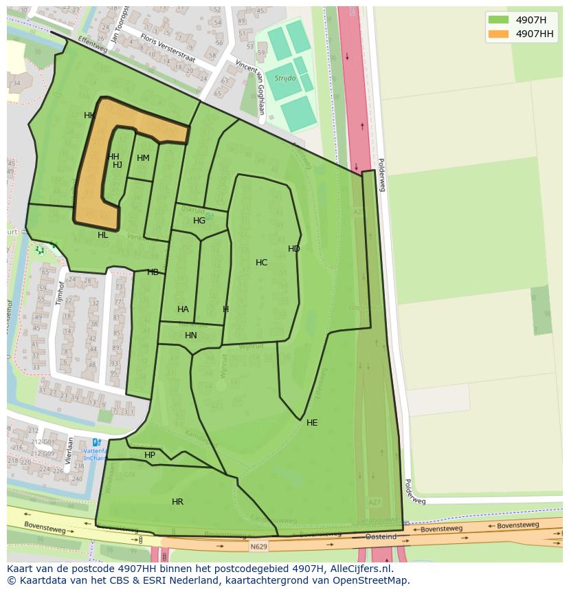 Afbeelding van het postcodegebied 4907 HH op de kaart.