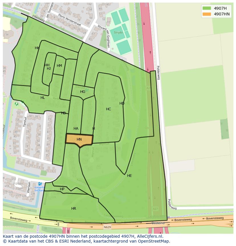 Afbeelding van het postcodegebied 4907 HN op de kaart.