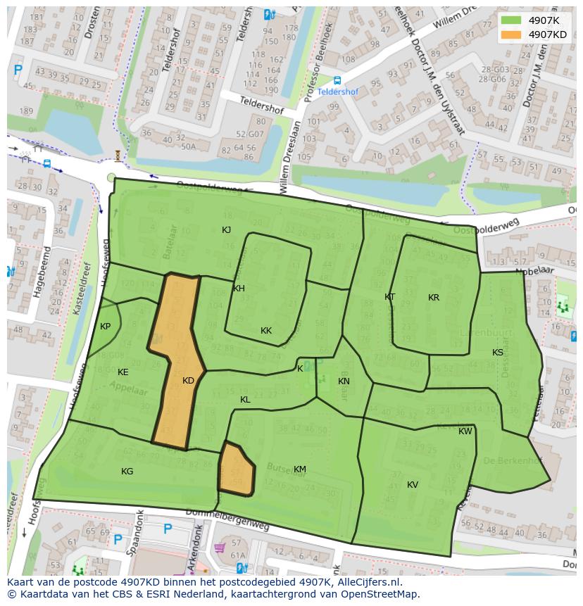 Afbeelding van het postcodegebied 4907 KD op de kaart.