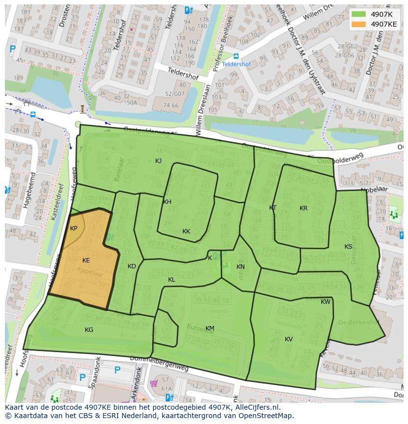 Afbeelding van het postcodegebied 4907 KE op de kaart.