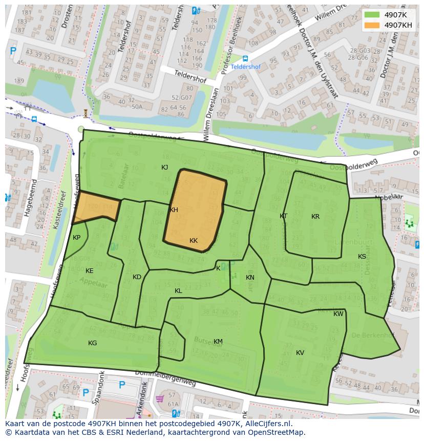 Afbeelding van het postcodegebied 4907 KH op de kaart.