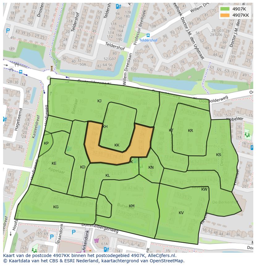 Afbeelding van het postcodegebied 4907 KK op de kaart.