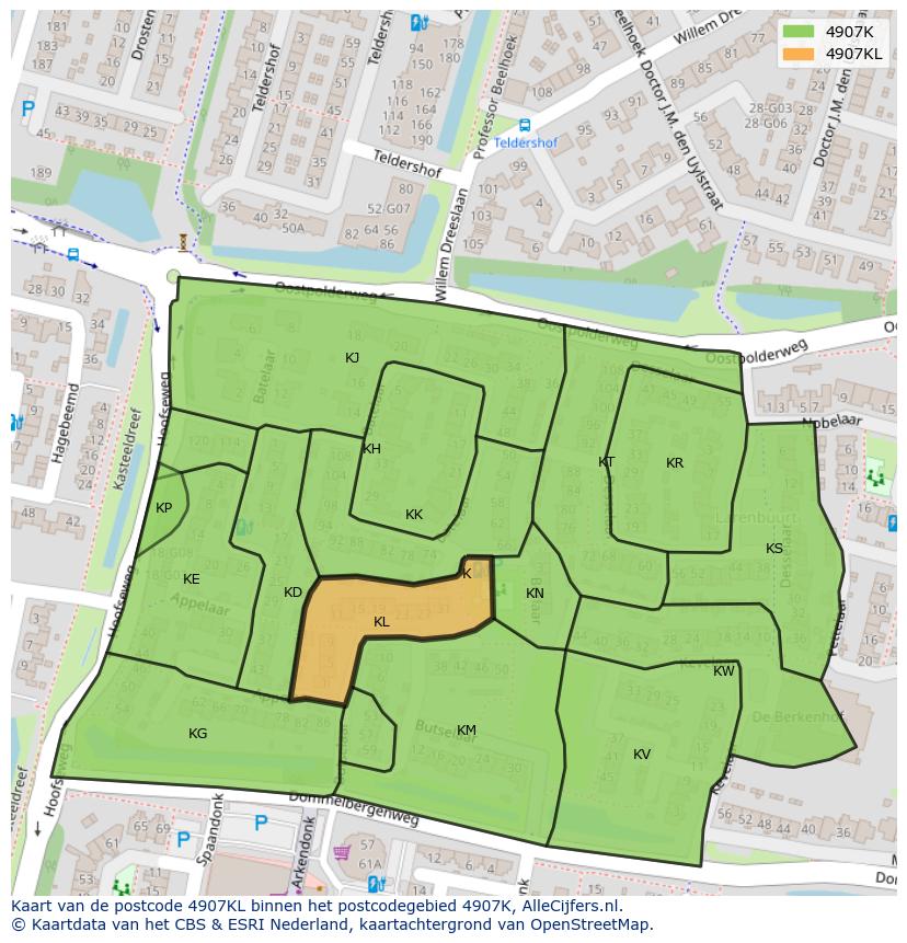 Afbeelding van het postcodegebied 4907 KL op de kaart.