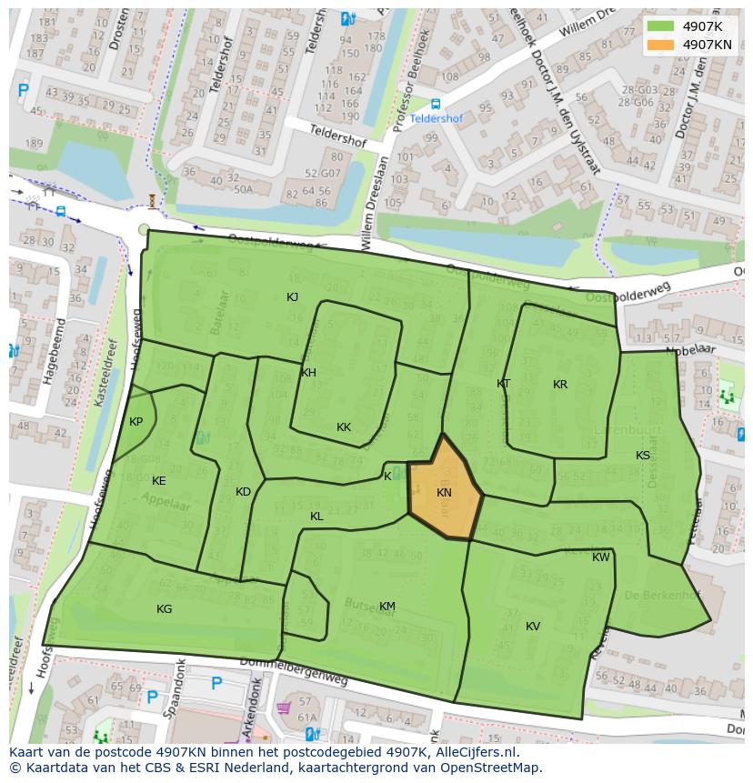 Afbeelding van het postcodegebied 4907 KN op de kaart.
