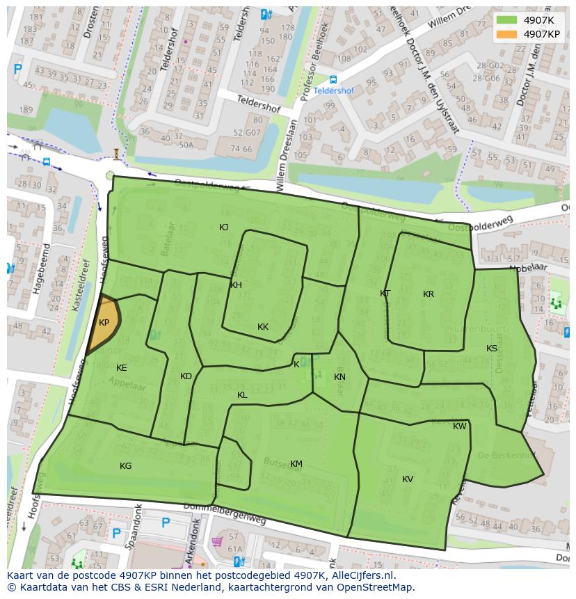 Afbeelding van het postcodegebied 4907 KP op de kaart.