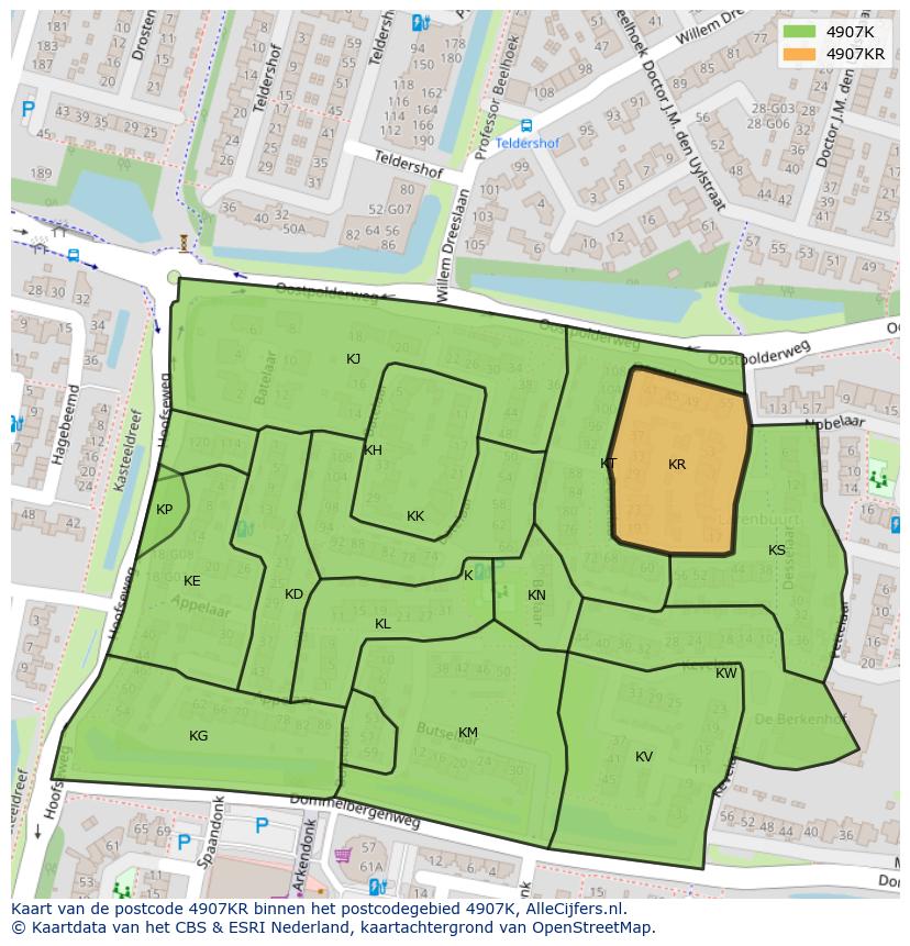 Afbeelding van het postcodegebied 4907 KR op de kaart.