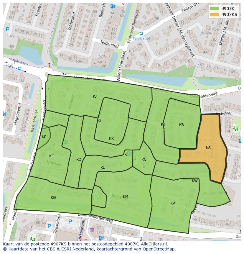 Afbeelding van het postcodegebied 4907 KS op de kaart.