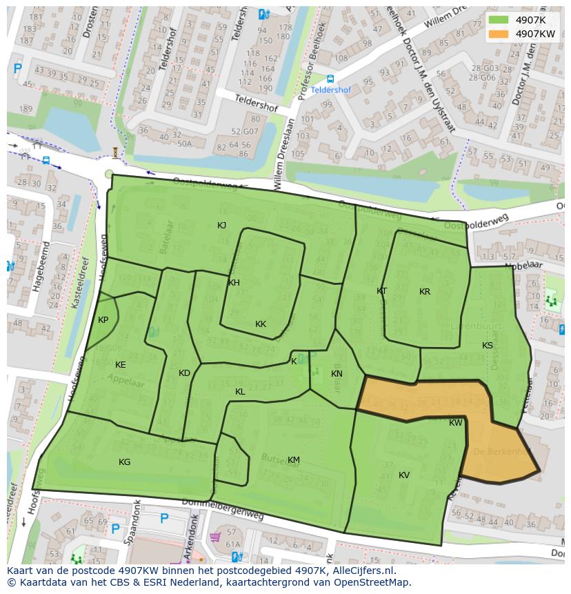 Afbeelding van het postcodegebied 4907 KW op de kaart.