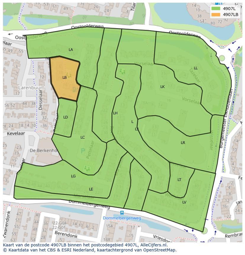 Afbeelding van het postcodegebied 4907 LB op de kaart.