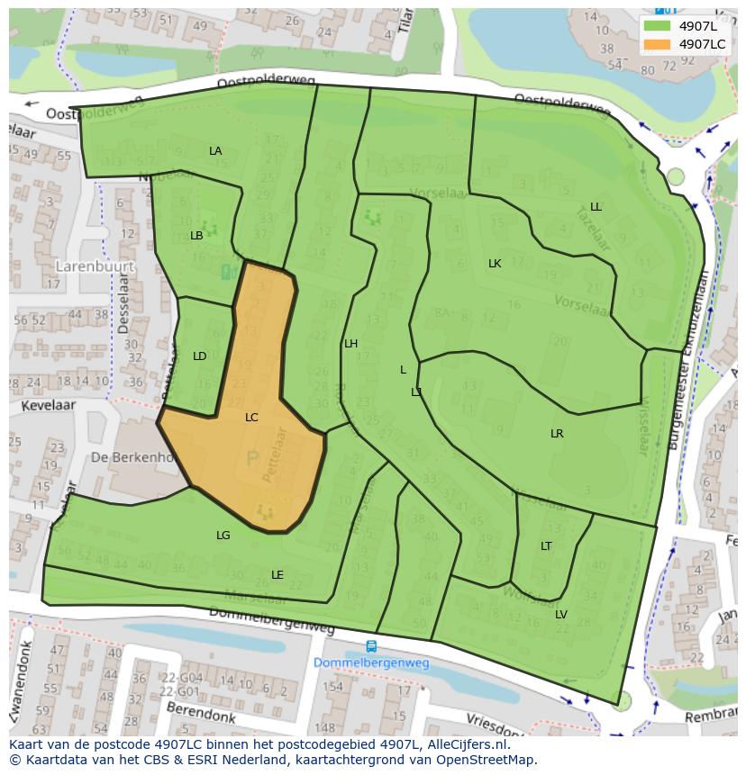 Afbeelding van het postcodegebied 4907 LC op de kaart.