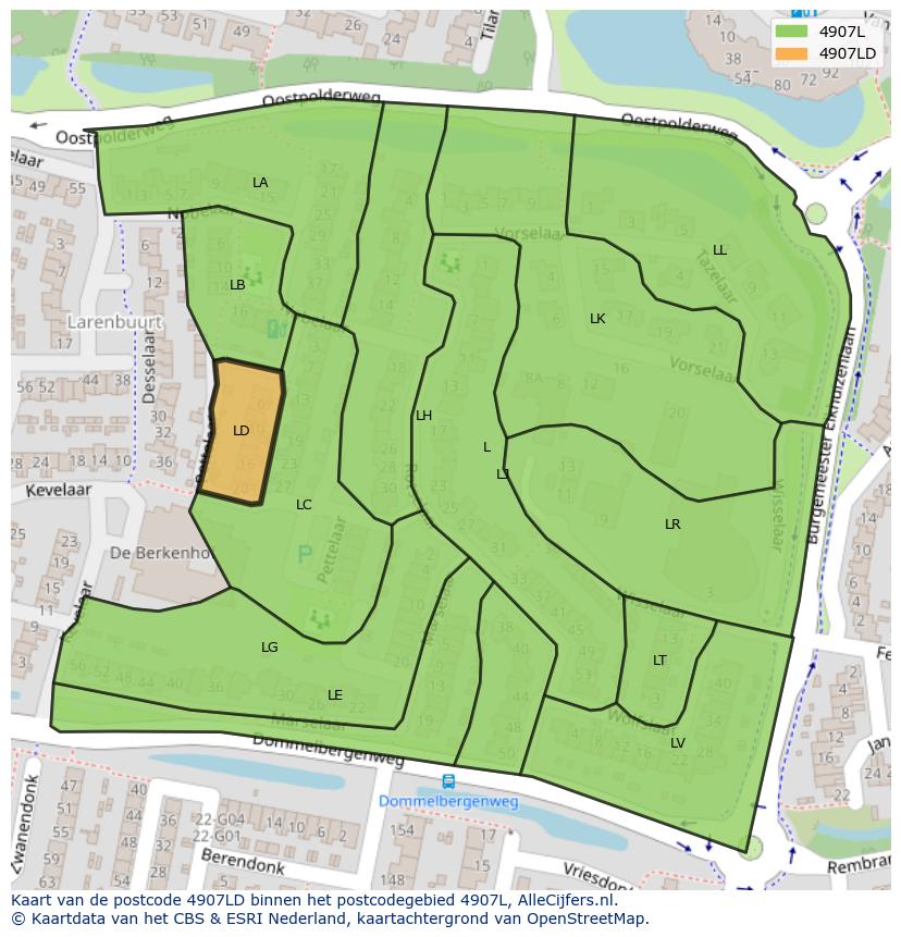 Afbeelding van het postcodegebied 4907 LD op de kaart.