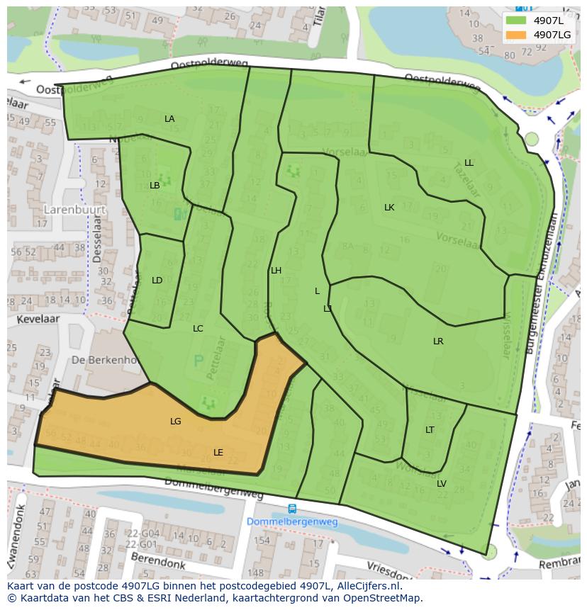 Afbeelding van het postcodegebied 4907 LG op de kaart.