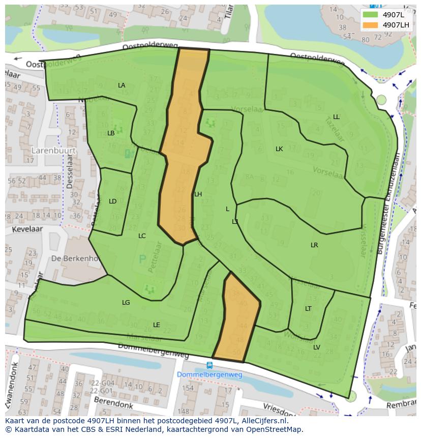 Afbeelding van het postcodegebied 4907 LH op de kaart.