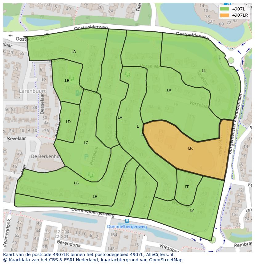 Afbeelding van het postcodegebied 4907 LR op de kaart.