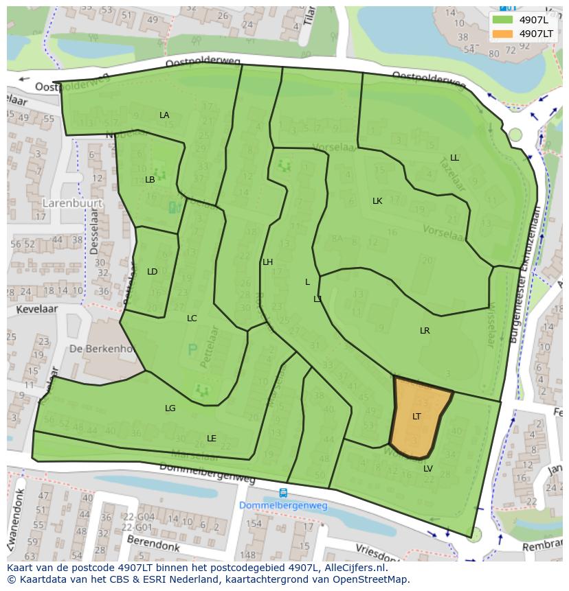 Afbeelding van het postcodegebied 4907 LT op de kaart.