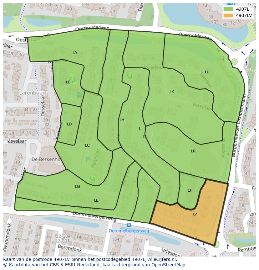 Afbeelding van het postcodegebied 4907 LV op de kaart.