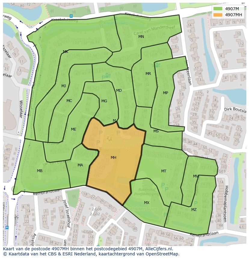 Afbeelding van het postcodegebied 4907 MH op de kaart.