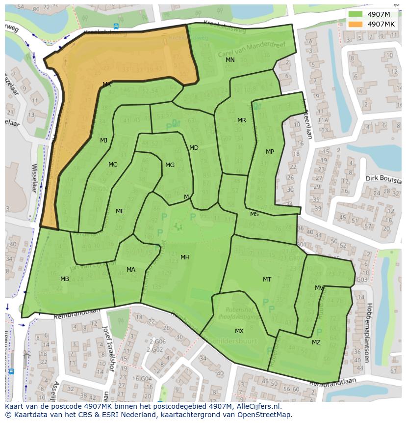 Afbeelding van het postcodegebied 4907 MK op de kaart.