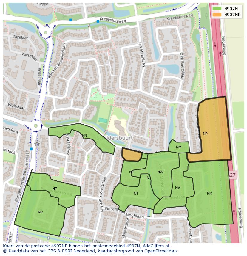 Afbeelding van het postcodegebied 4907 NP op de kaart.