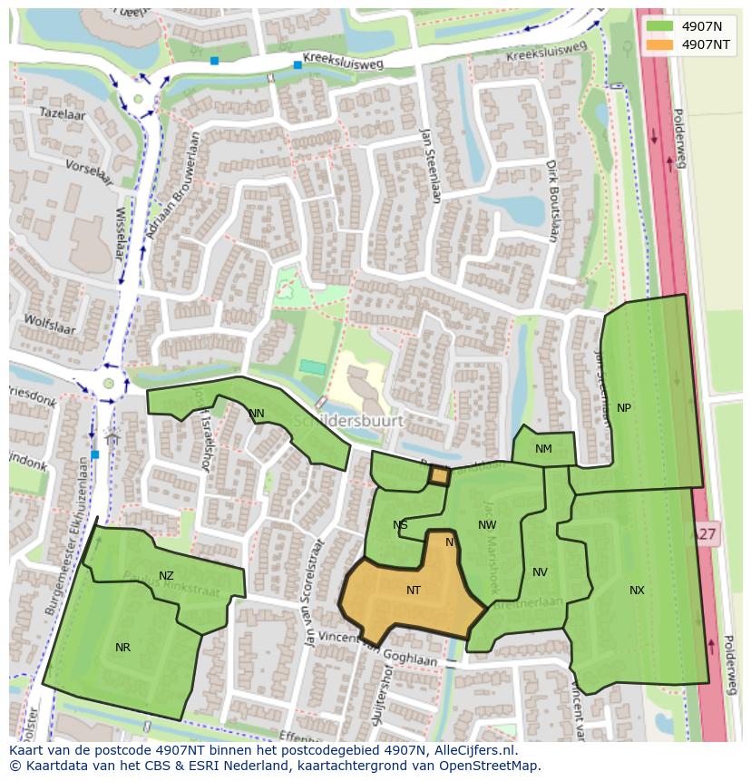 Afbeelding van het postcodegebied 4907 NT op de kaart.