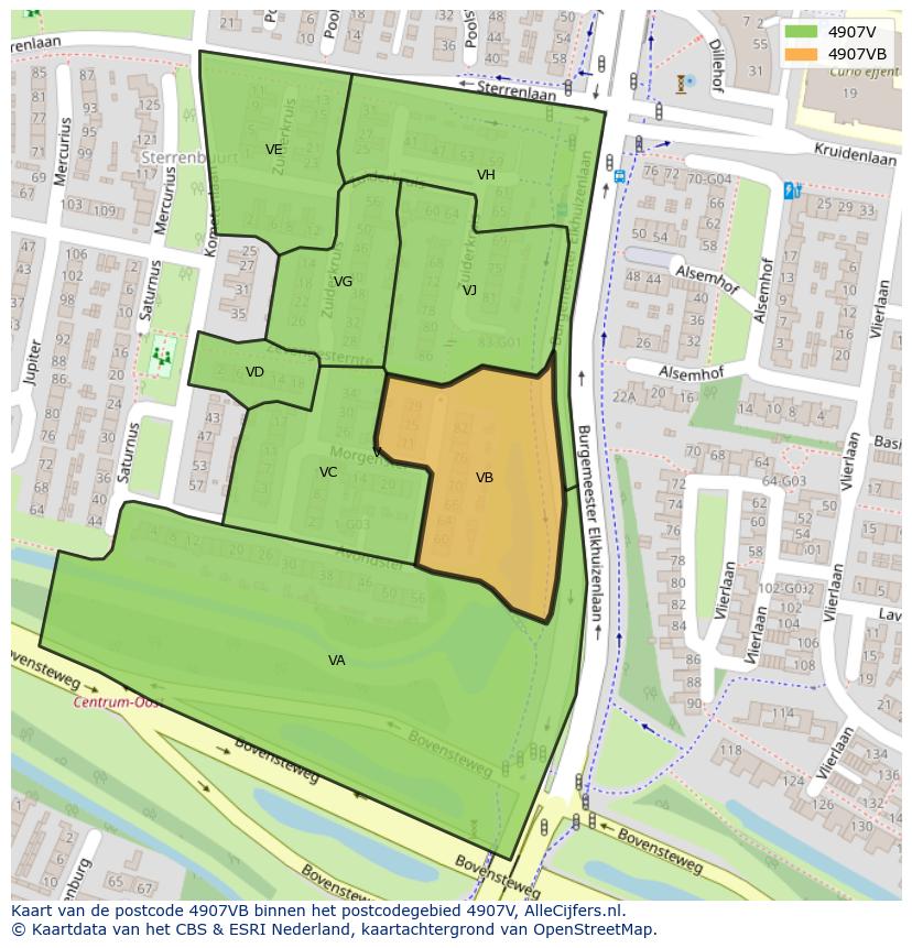 Afbeelding van het postcodegebied 4907 VB op de kaart.