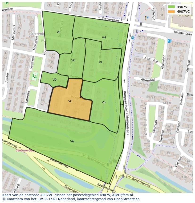 Afbeelding van het postcodegebied 4907 VC op de kaart.