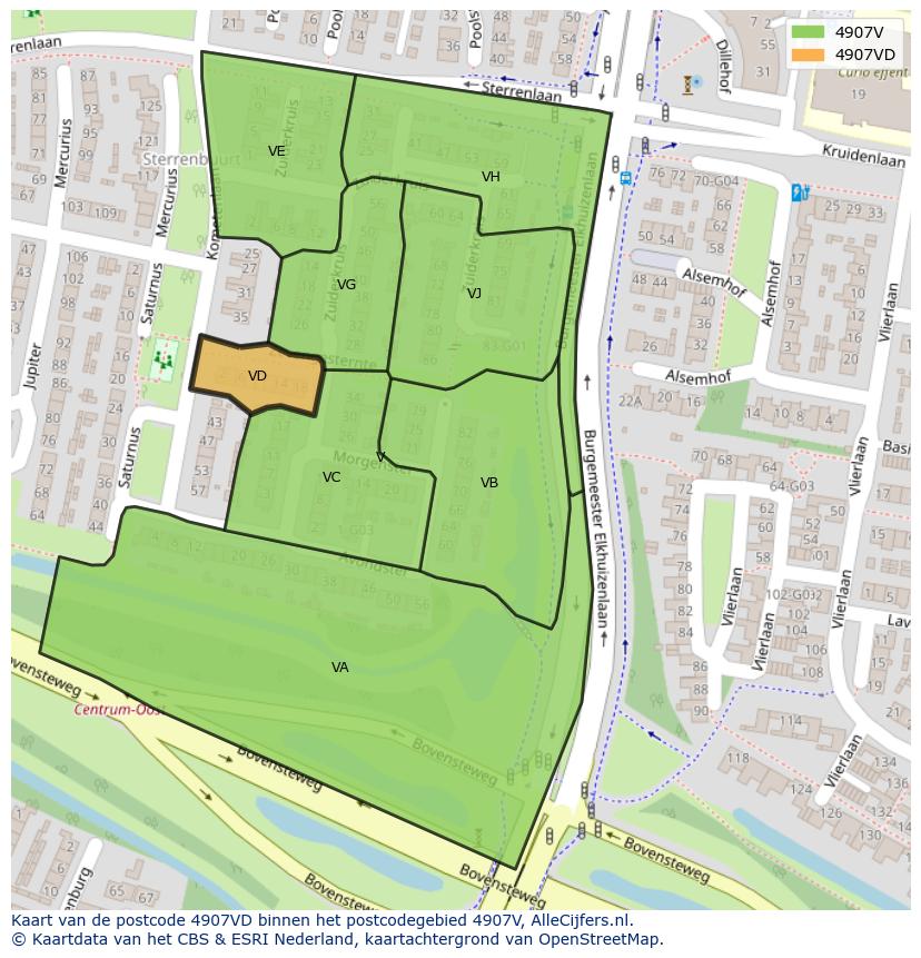 Afbeelding van het postcodegebied 4907 VD op de kaart.