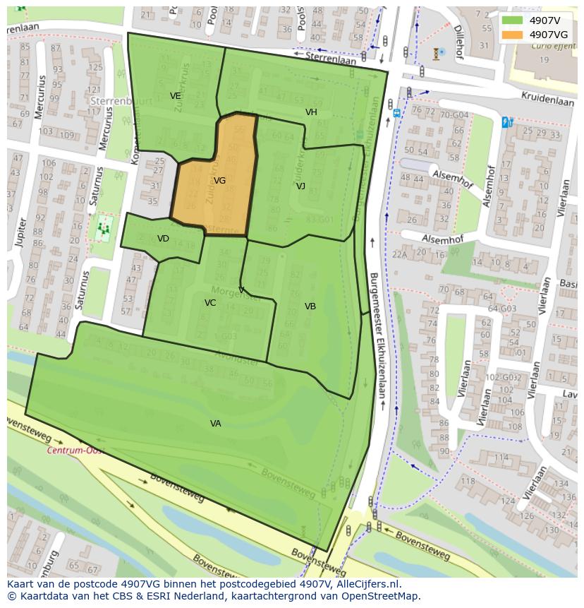 Afbeelding van het postcodegebied 4907 VG op de kaart.
