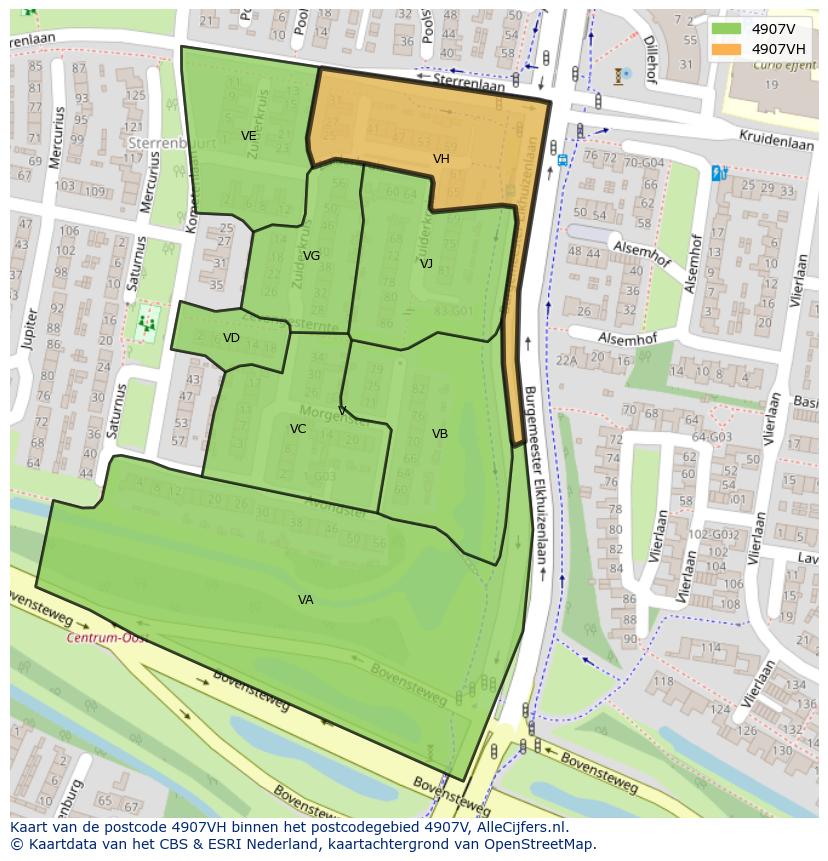 Afbeelding van het postcodegebied 4907 VH op de kaart.