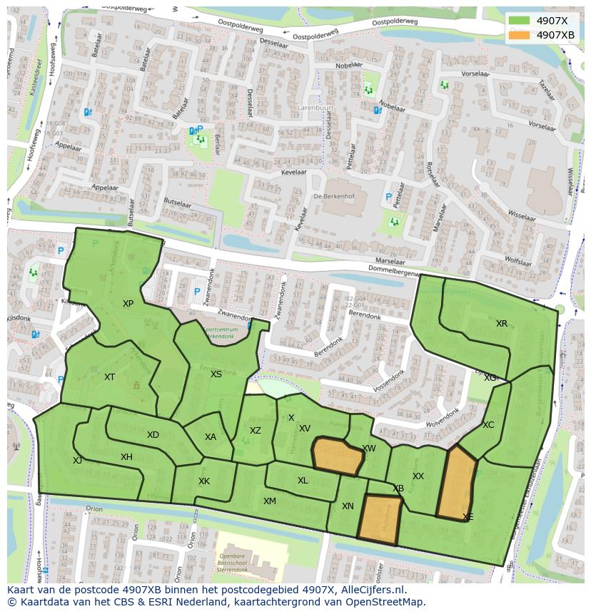Afbeelding van het postcodegebied 4907 XB op de kaart.