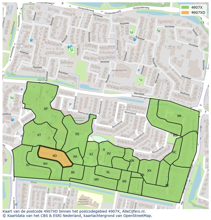 Afbeelding van het postcodegebied 4907 XD op de kaart.