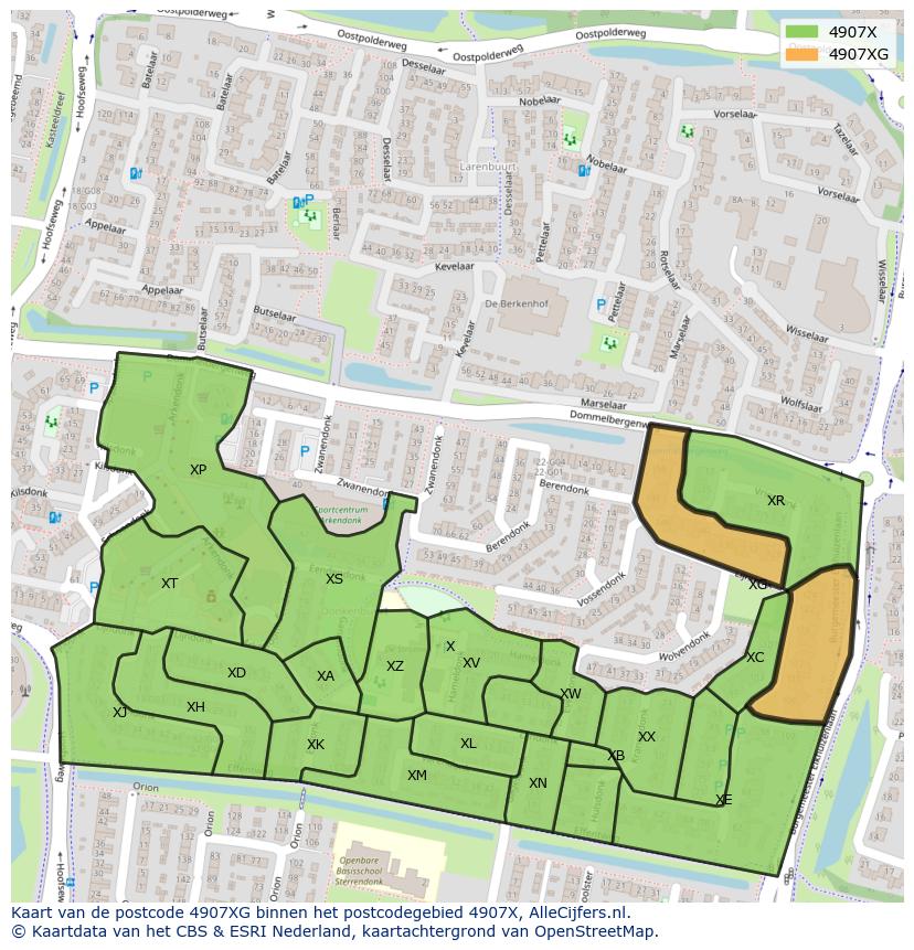 Afbeelding van het postcodegebied 4907 XG op de kaart.