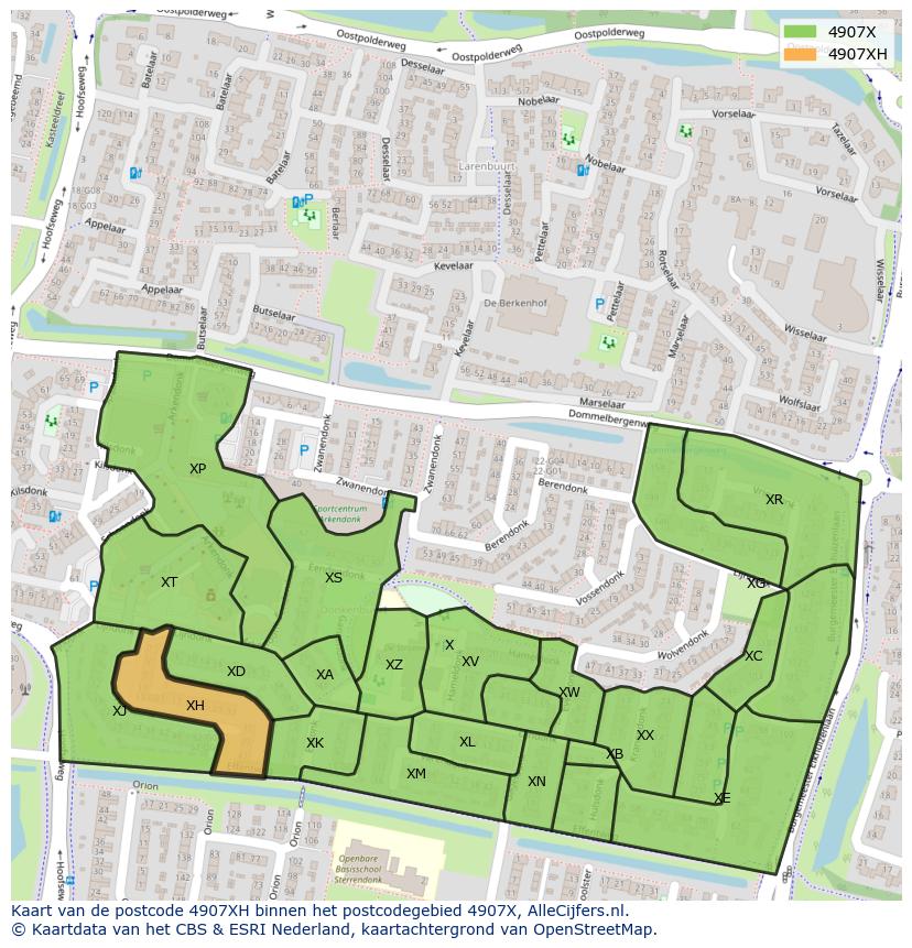 Afbeelding van het postcodegebied 4907 XH op de kaart.