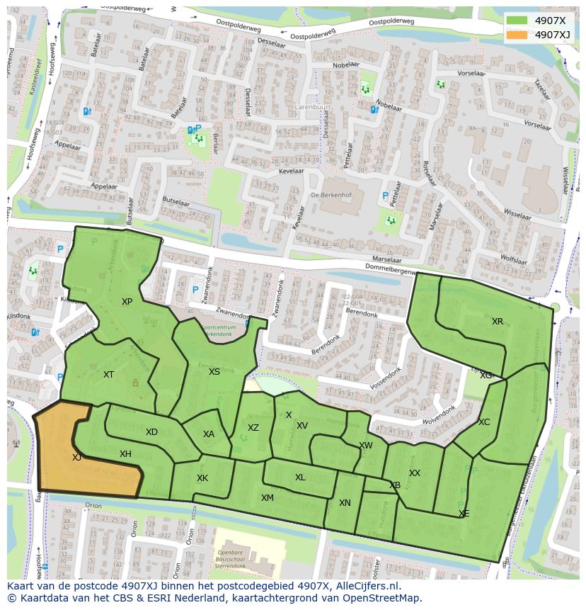 Afbeelding van het postcodegebied 4907 XJ op de kaart.