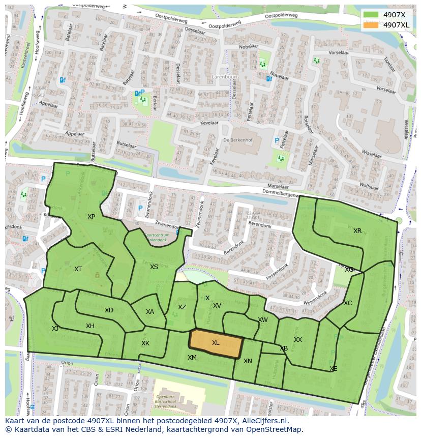 Afbeelding van het postcodegebied 4907 XL op de kaart.