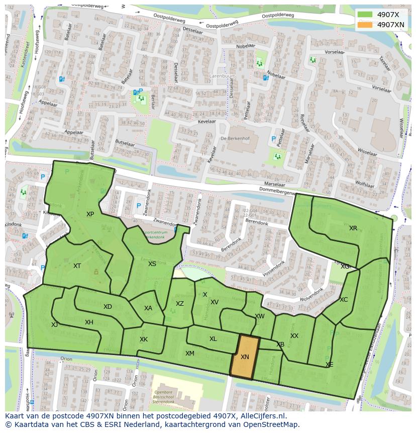 Afbeelding van het postcodegebied 4907 XN op de kaart.