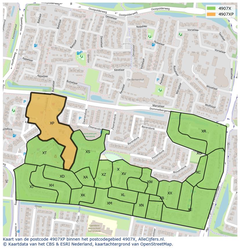 Afbeelding van het postcodegebied 4907 XP op de kaart.