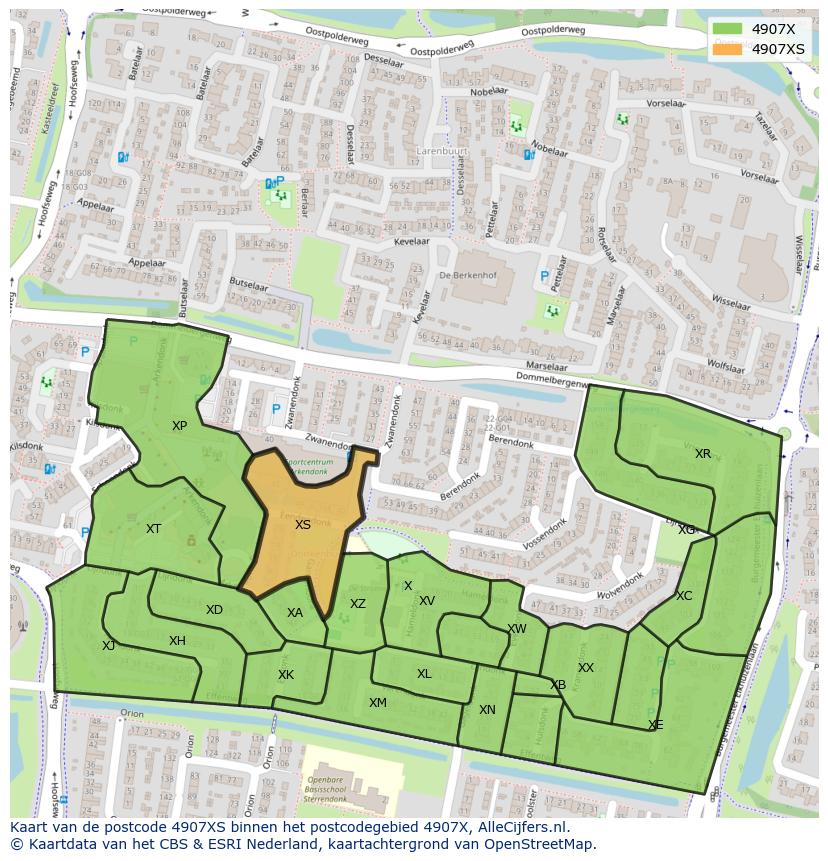 Afbeelding van het postcodegebied 4907 XS op de kaart.