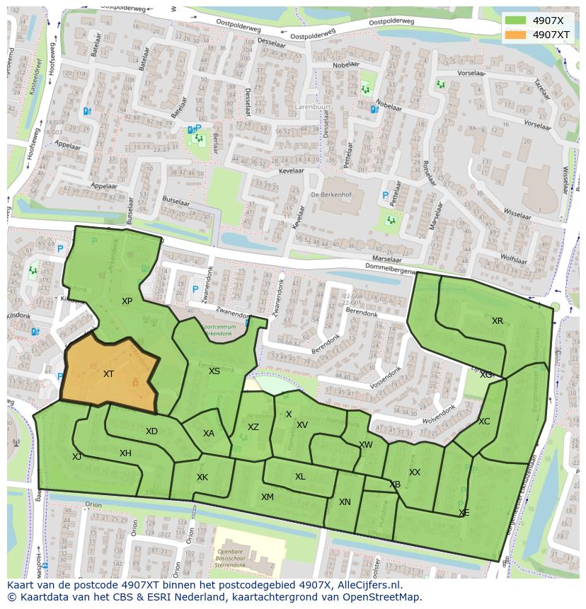 Afbeelding van het postcodegebied 4907 XT op de kaart.