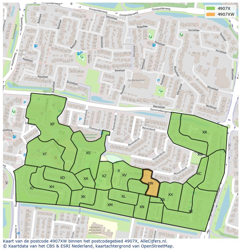 Afbeelding van het postcodegebied 4907 XW op de kaart.