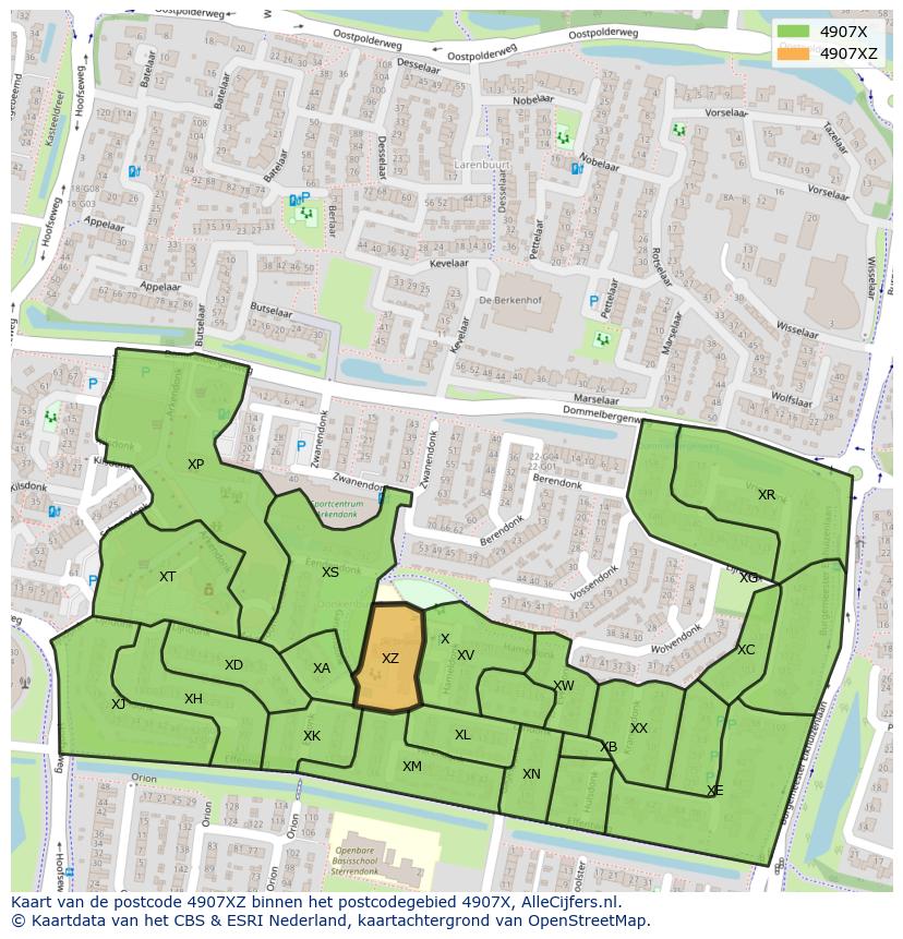 Afbeelding van het postcodegebied 4907 XZ op de kaart.