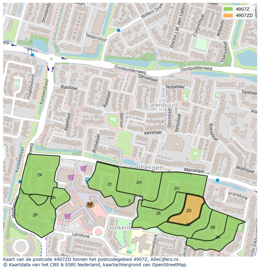 Afbeelding van het postcodegebied 4907 ZD op de kaart.
