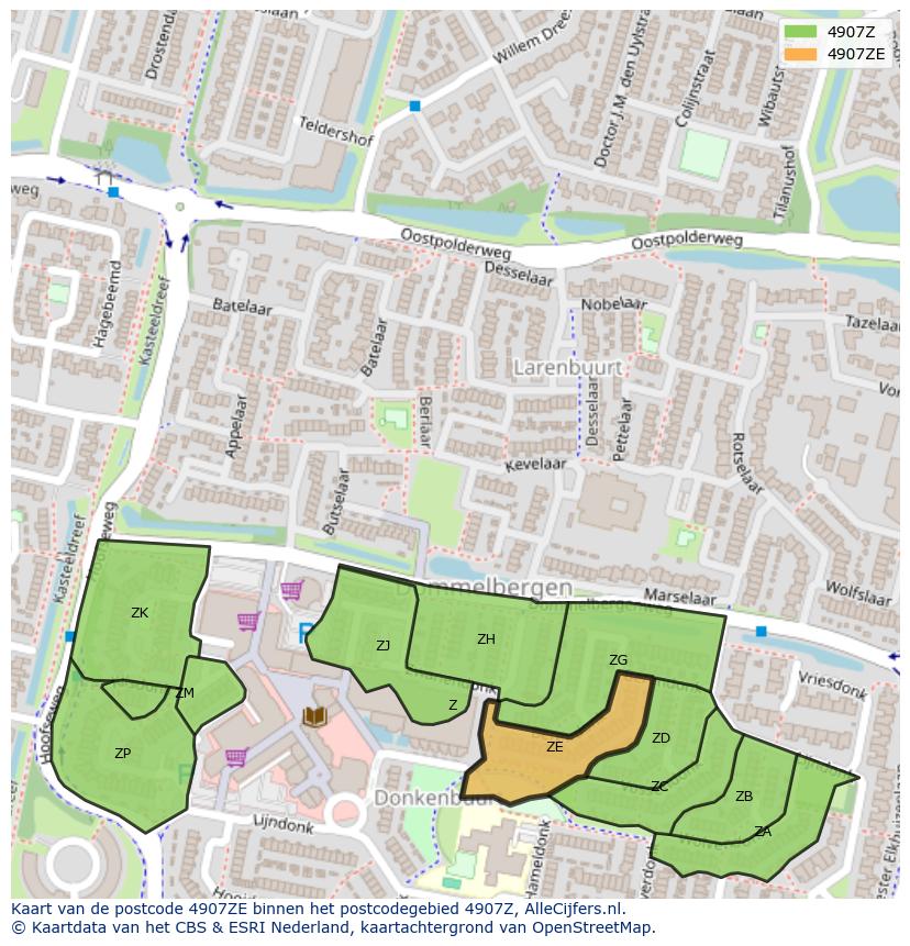 Afbeelding van het postcodegebied 4907 ZE op de kaart.