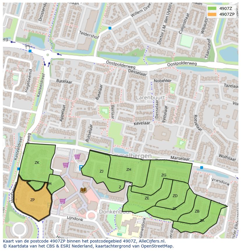 Afbeelding van het postcodegebied 4907 ZP op de kaart.