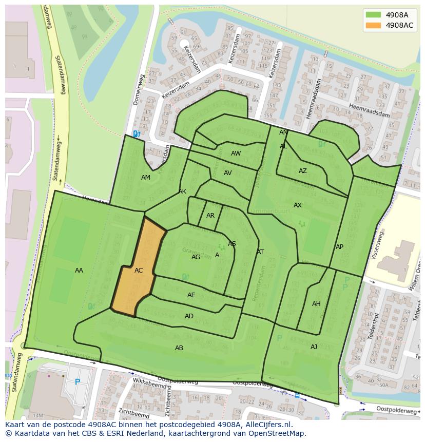Afbeelding van het postcodegebied 4908 AC op de kaart.