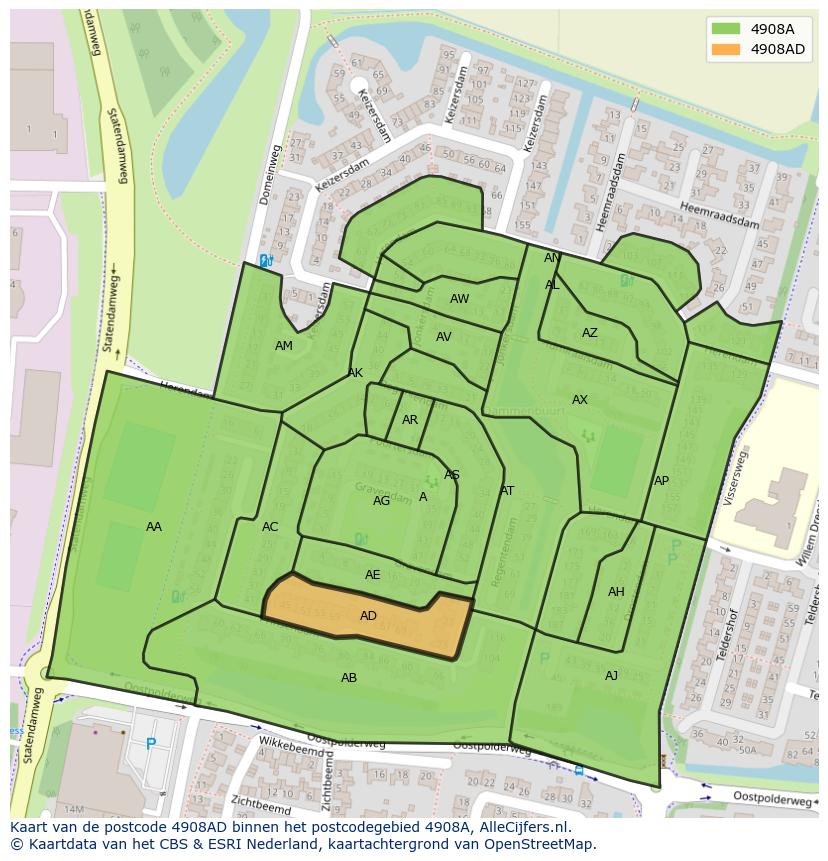 Afbeelding van het postcodegebied 4908 AD op de kaart.